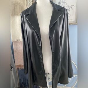 PrettyLittleThing Faux Leather Punk Vegan Trench Coat Long Blazer sz US 12 Goth